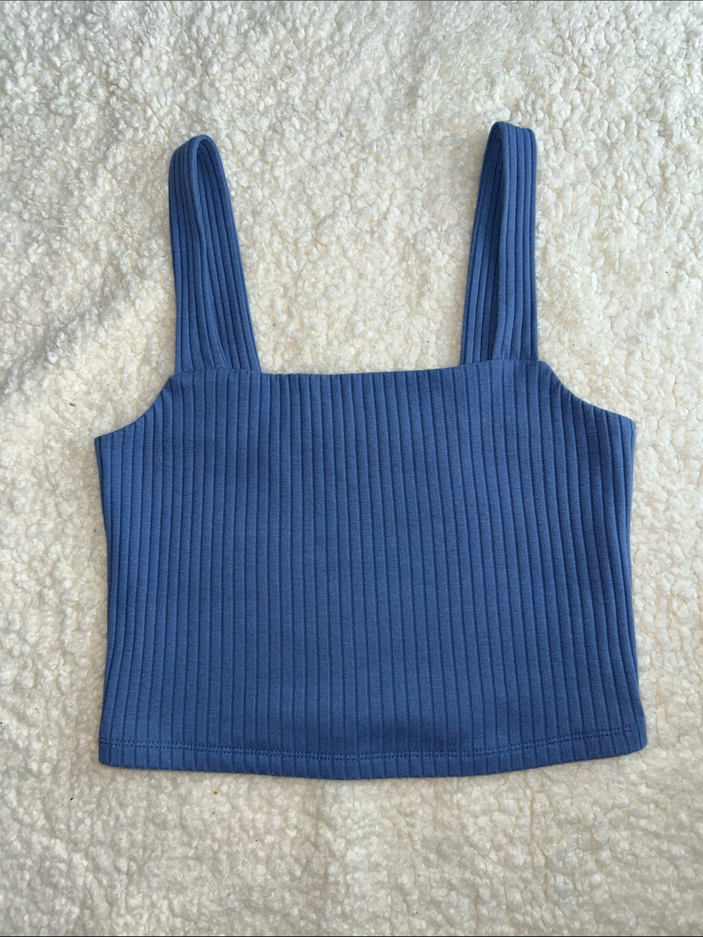 American Eagle Outfitters Ribbed Square-Neck Cropped Tank - Blue
